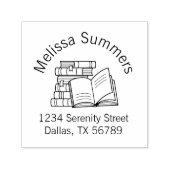 Stapel Boeken en Open Boekadres Zelfinktende Stempel (Design)