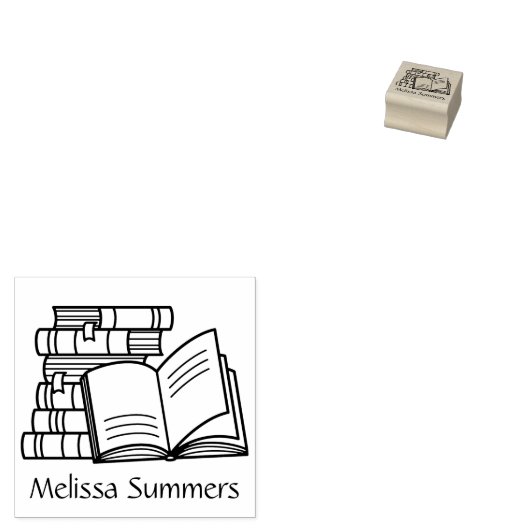 Stapel boeken en open boekenplaat 1x1 rubberstempel (Gestempeld)