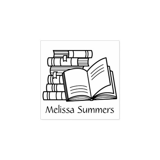 Stapel boeken en open boekenplaat 1x1 rubberstempel (Afrduk)