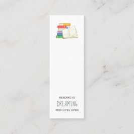 Stapel boeken en open boekenprijsopgave mini visitekaartje