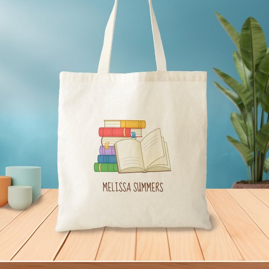 Stapel Boeken en Open de Naam van de Douane van he Tote Bag