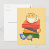 Stapel boeken en Tea Cup Beer Briefkaart (Voorkant / Achterkant)