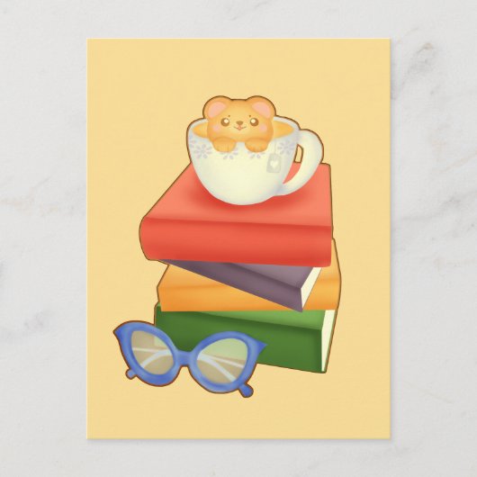 Stapel boeken en Tea Cup Beer Briefkaart (Voorkant)