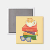 Stapel boeken en Tea Cup Beer Magneet (Voorkant / Achterkant)