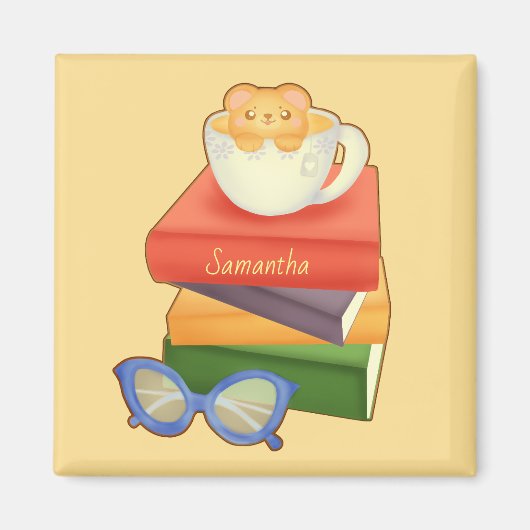 Stapel boeken en Tea Cup Beer Magneet (Voorkant)