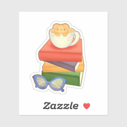 Stapel boeken en Tea Cup Beer Sticker (Vel)