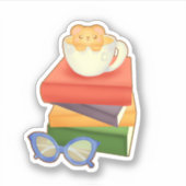 Stapel boeken en Tea Cup Beer Sticker (Voorkant)