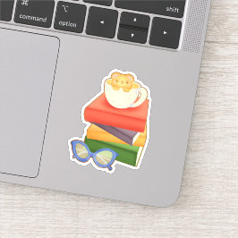 Stapel boeken en Tea Cup Beer Sticker