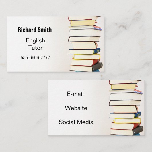 Stapel boeken. Engelse Tutor. Visitekaartje (Voorkant / Achterkant)