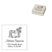 Stapel Boeken, Geopend Boek, Bloemen Adres Rubberstempel (Gestempeld)