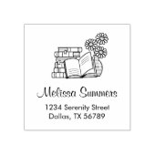 Stapel Boeken, Geopend Boek, Bloemen Adres Rubberstempel (Afrduk)