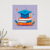 Stapel boeken met afstudeerhoed poster (Keuken)