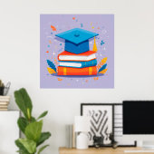 Stapel boeken met afstudeerhoed poster (Thuiskantoor)