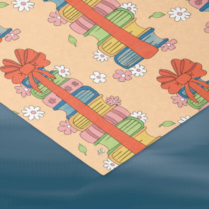 Stapel boeken met Bow Pattern Retro Tissue Paper Tissuepapier