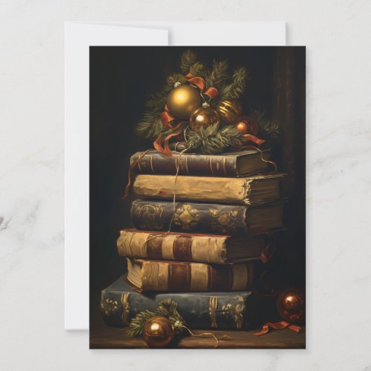  Stapel Boeken Met Kerstmisdecoratie Feestdagenkaart (Voorkant)