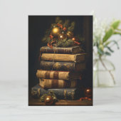  Stapel Boeken Met Kerstmisdecoratie Feestdagenkaart (Staand voorkant)