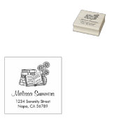 Stapel boeken, open boek, bloemen adres rubberstempel (Gestempeld)