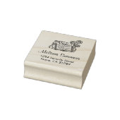 Stapel boeken, open boek, bloemen adres rubberstempel (Stempel)