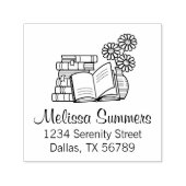 Stapel Boeken, Open Boek, Bloemen - Adres Zelfinktende Stempel (Design)