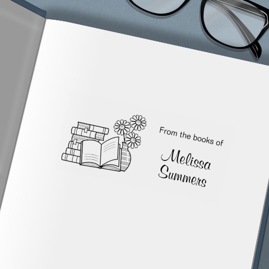 Stapel boeken, Open Boek, Bloemen - Bladplaat Zelfinktende Stempel