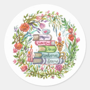 Stapel boeken ronde sticker