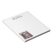 Stapel boeken uil kleurrijke bloemen gepersonalise notitieblok (Schuin)