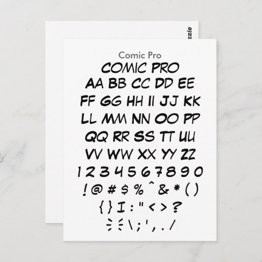 Stapel Comic Pro - Zazzle Font Sampler Briefkaart (Voorkant / Achterkant)