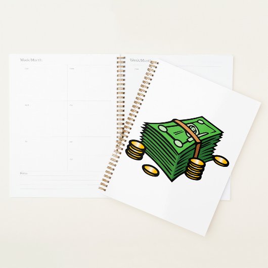 Stapel contant geld met munten Geld Planner