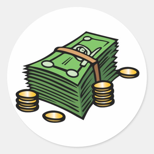 Stapel contant geld met munten Geld Ronde Sticker (Voorkant)