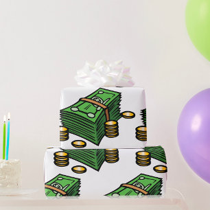 Stapel contanten met munten Geld Cadeaupapier