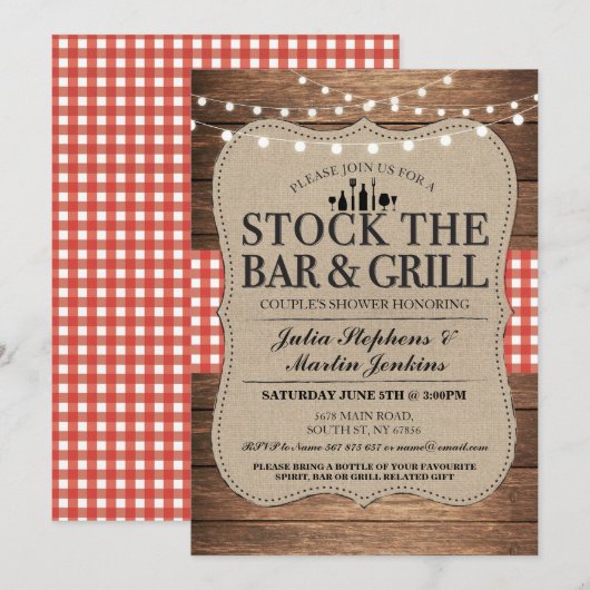 Stapel de Bar & grill Rustic Couple's Shower Kaart (Voorkant / Achterkant)