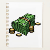 Stapel geld met munten geld planner (Voorkant)