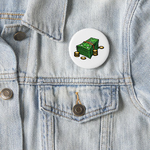 Stapel geld met munten geld ronde button 5,7 cm