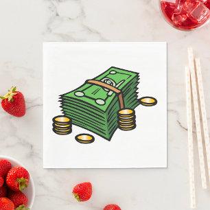 Stapel geld met munten geld servet