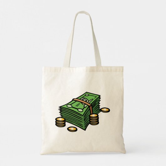 Stapel geld met munten geld tote bag (Achterkant)