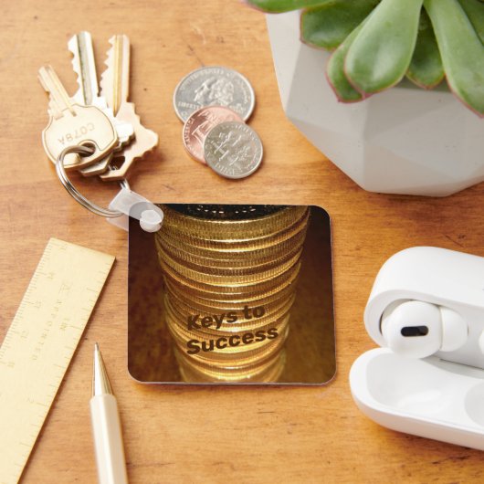 Stapel Gold Coins Keys tot succes Sleutelhanger (Bureau)