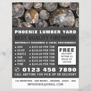Stapel houtblokken, reclame voor houtopslag/timmer flyer