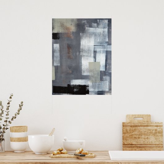 'Stapel it Up' Grey and Green Abstract Art Poster (Keuken)