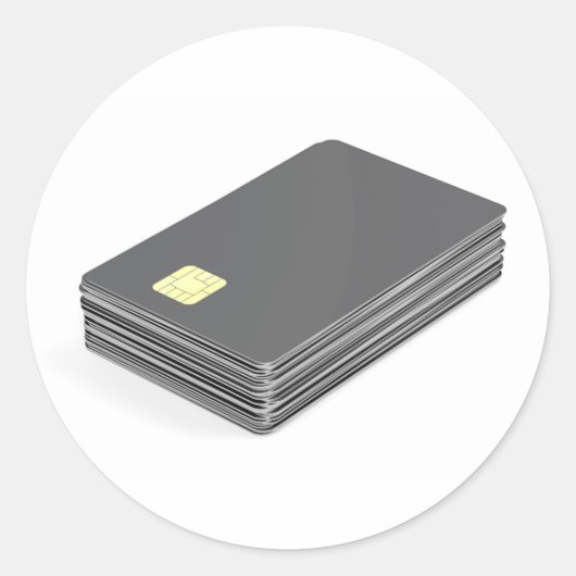 Stapel met blanco plastic kaarten met chip ronde sticker (Voorkant)