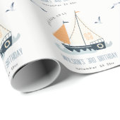 Stapel met blauwe zeilboot cadeaupapier (Rol Hoek)