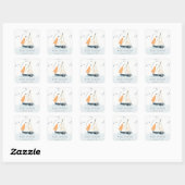 Stapel met blauwe zeilboot vierkante sticker (Vel)