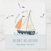 Stapel met blauwe zeilboot wijn etiket (Enkel label)