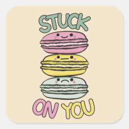 Stapel met cute kawaii macarons vierkante sticker