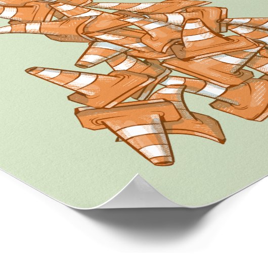 Stapel oranje wegkegels poster (Hoek)