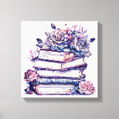 Stapel oude  boeken met Rozen op de top Canvas Afdruk (Voorkant)
