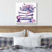 Stapel oude  boeken met Rozen op de top Canvas Afdruk (Insitu (Slaapkamer))