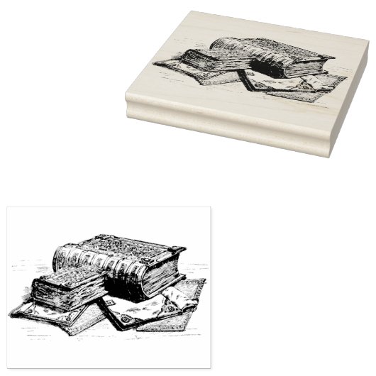 Stapel oude boeken  rubberen kunststempel rubberstempel (Gestempeld)