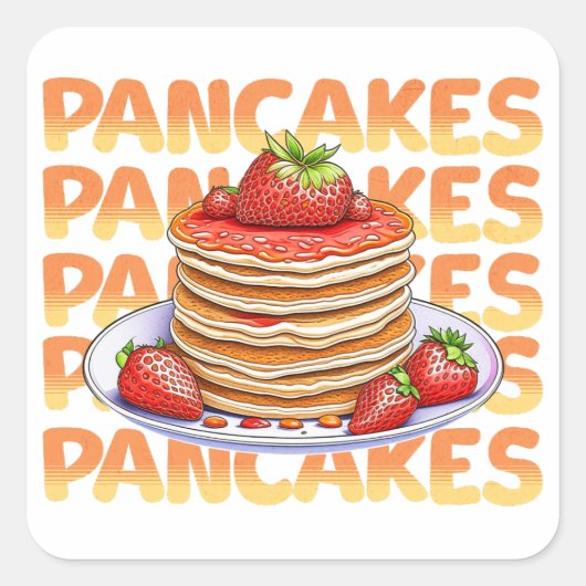 Stapel Pannenkoeken met Aardbeien op Top Cartoon Vierkante Sticker (Voorkant)