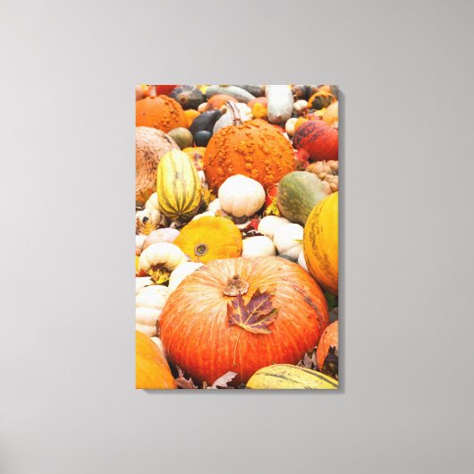 Stapel pompoenen en pompoenen canvas afdruk (Voorkant)
