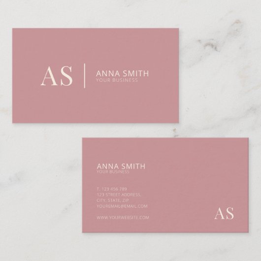 Stapel Roos Stijlvol Roze Monogram Modern Visitekaartje (Voorkant / Achterkant)